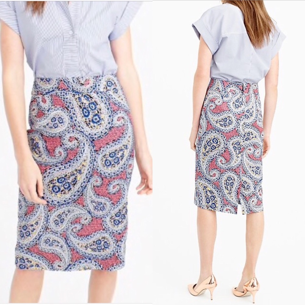 J. Crew Pink and Blue Paisley Pencil Skirt